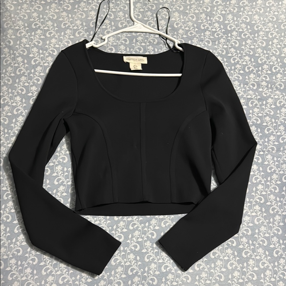 Black Cropped Long Sleeve Bodysuit with Fitted Style